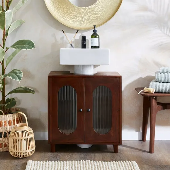 Under Sink Unit with Reeded Glass - Brown, Acacia
