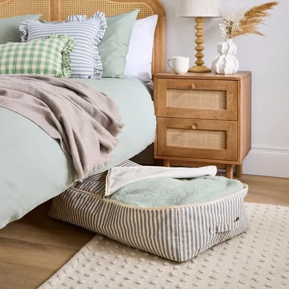 Underbed Storage Bag - Grey, Striped Fabric