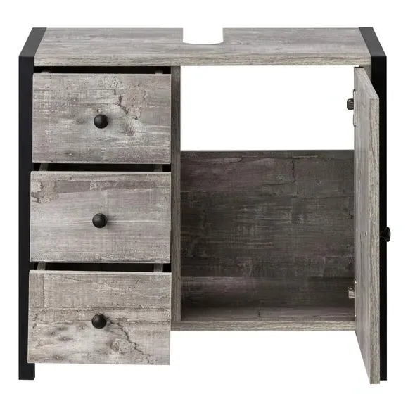Undersink Unit with Drawers - Grey, Wood Effect