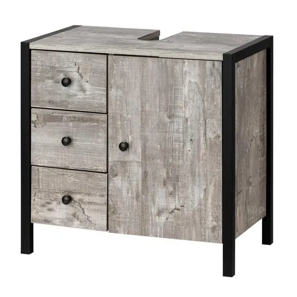 Undersink Unit with Drawers - Grey, Wood Effect