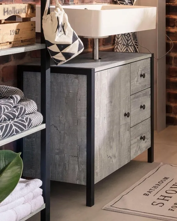 Undersink Unit with Drawers - Grey, Wood Effect
