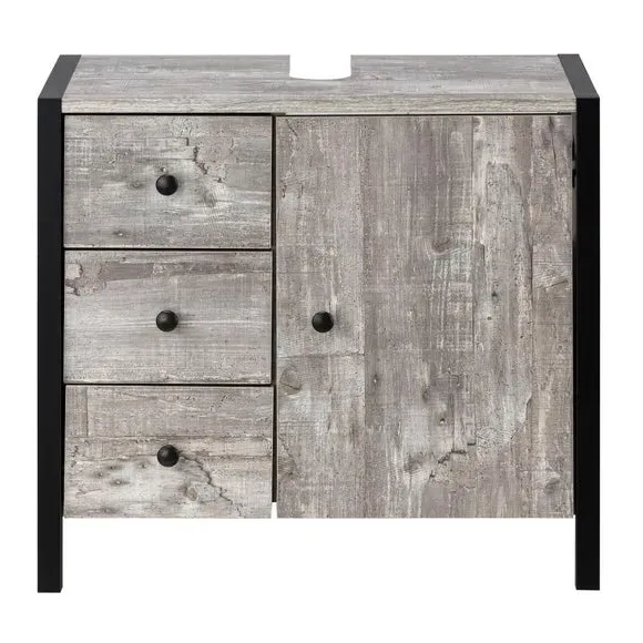 Undersink Unit with Drawers - Grey, Wood Effect image