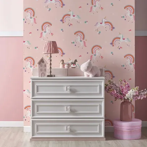 Unicorn Print Wallpaper - Pink, Metallic image