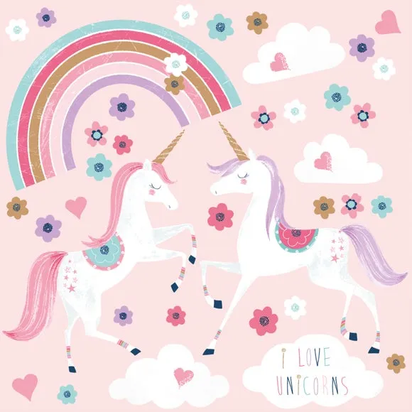 Unicorn Wall Stickers with Glitter - Pink