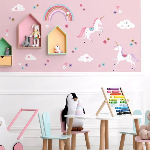 Unicorn Wall Stickers with Glitter - Pink