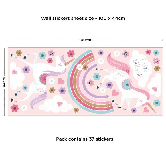 Unicorn Wall Stickers with Glitter - Pink