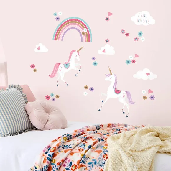 Unicorn Wall Stickers with Glitter - Pink image