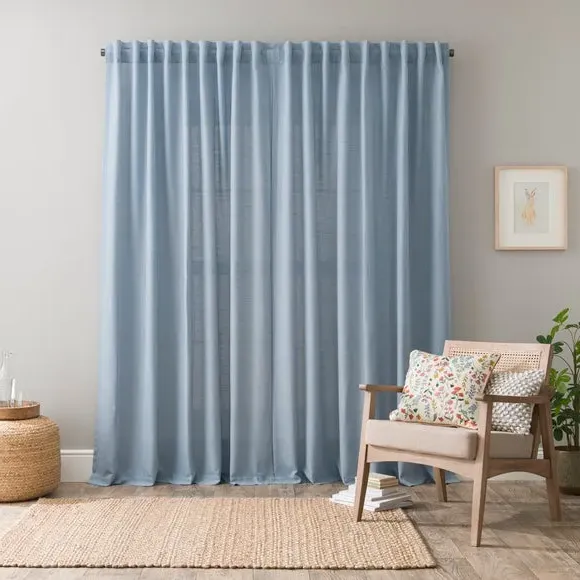 Unlined Tab Top Curtains - Blue, Linen Blend