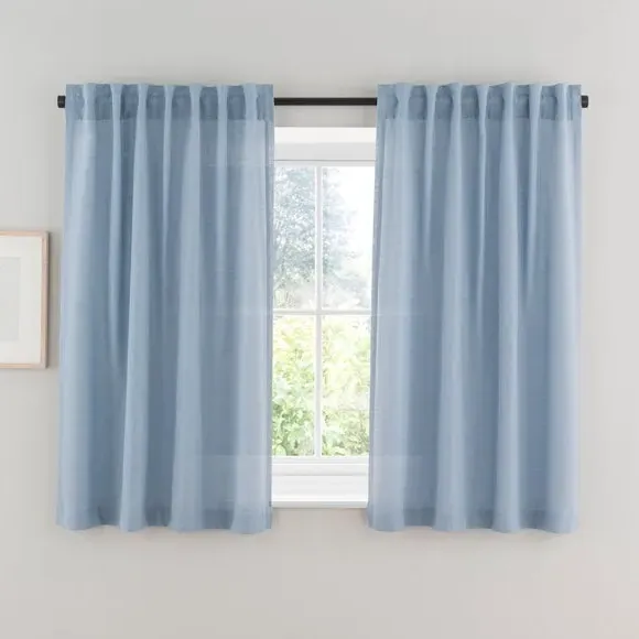 Unlined Tab Top Curtains - Blue, Linen Blend