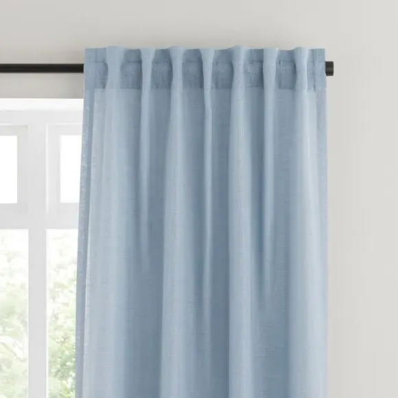 Unlined Tab Top Curtains - Blue, Linen Blend