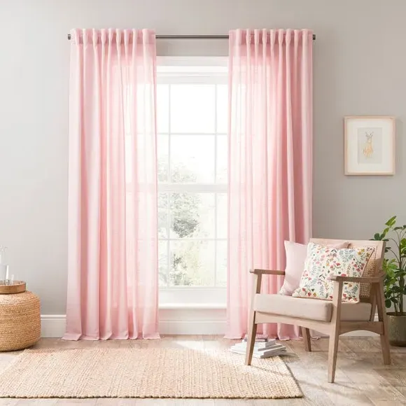 Unlined Tab Top Curtains - Blush, Linen Blend