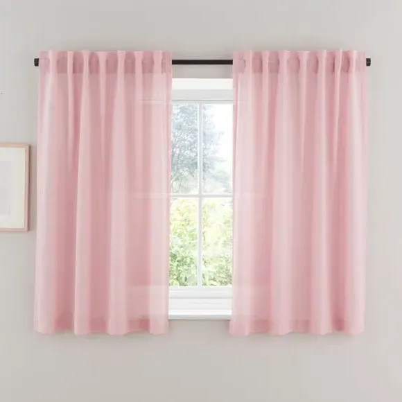 Unlined Tab Top Curtains - Blush, Linen Blend