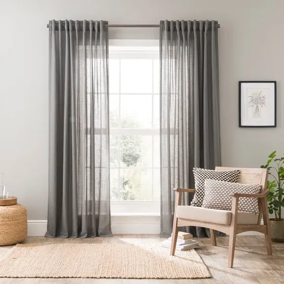 Unlined Tab Top Curtains - Charcoal, Linen Blend