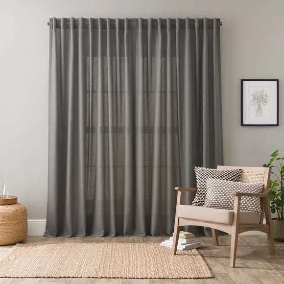 Unlined Tab Top Curtains - Charcoal, Linen Blend