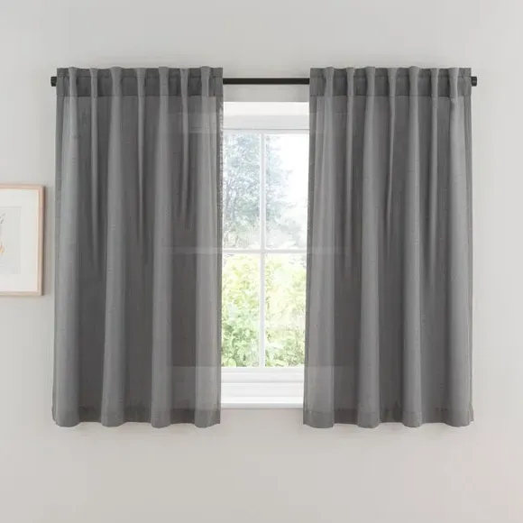 Unlined Tab Top Curtains - Charcoal, Linen Blend