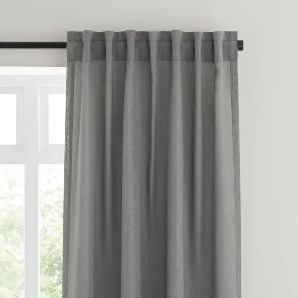 Unlined Tab Top Curtains - Charcoal, Linen Blend