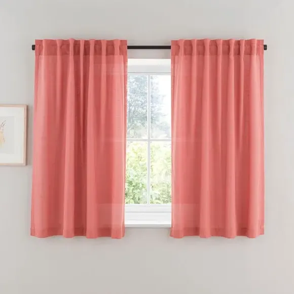 Unlined Tab Top Curtains - Clay, Linen Blend
