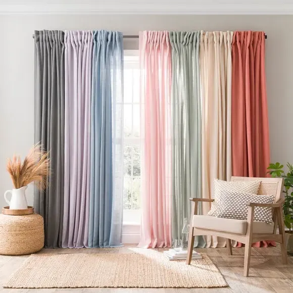 Unlined Tab Top Curtains - Clay, Linen Blend