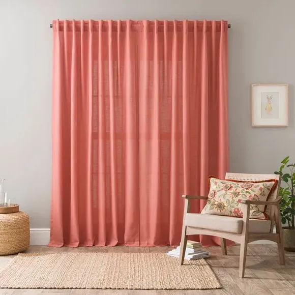 Unlined Tab Top Curtains - Clay, Linen Blend