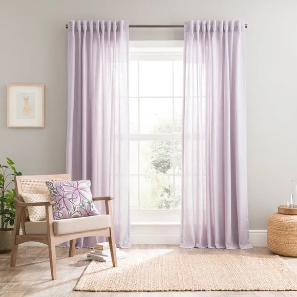 Unlined Tab Top Curtains - Lilac, Linen Blend