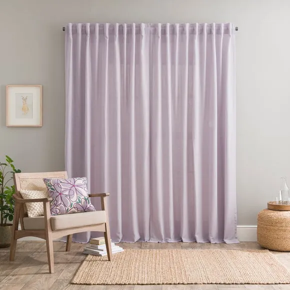 Unlined Tab Top Curtains - Lilac, Linen Blend