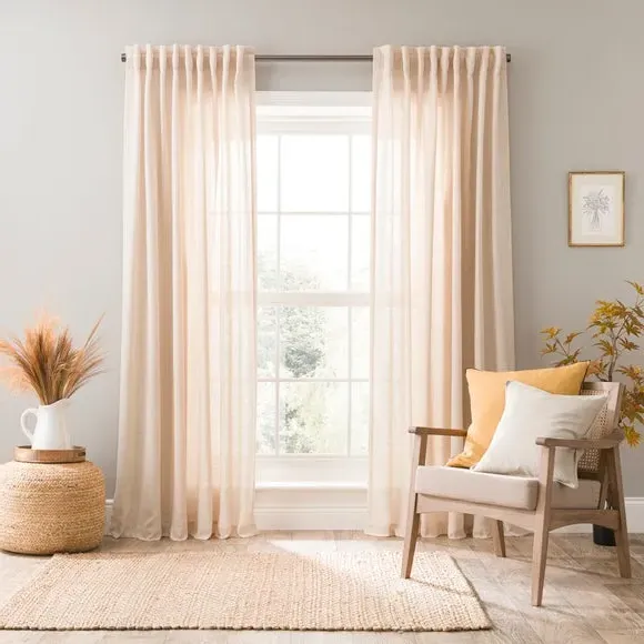 Unlined Tab Top Curtains - Natural, Linen Blend