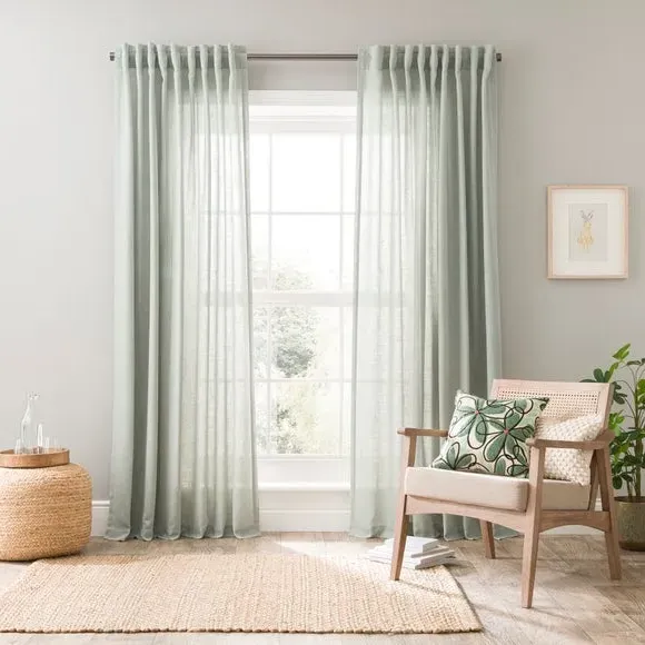 Unlined Tab Top Curtains - Sage, Linen Blend