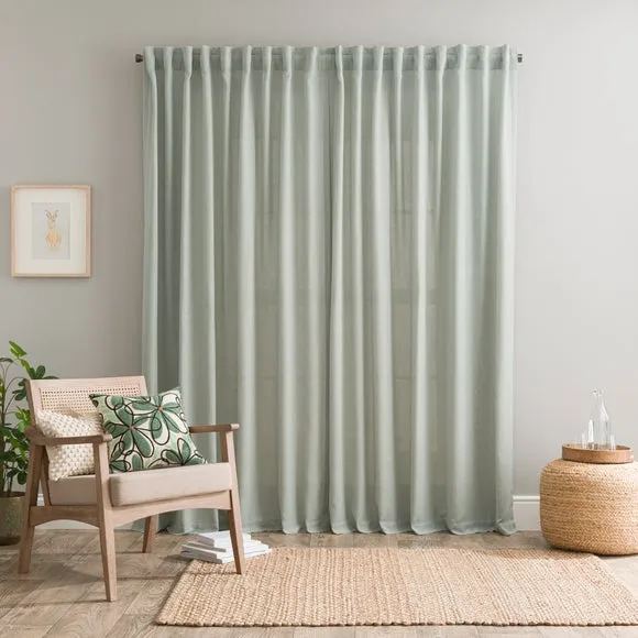 Unlined Tab Top Curtains - Sage, Linen Blend