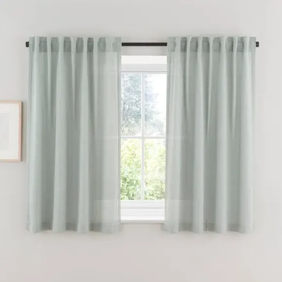 Unlined Tab Top Curtains - Sage, Linen Blend