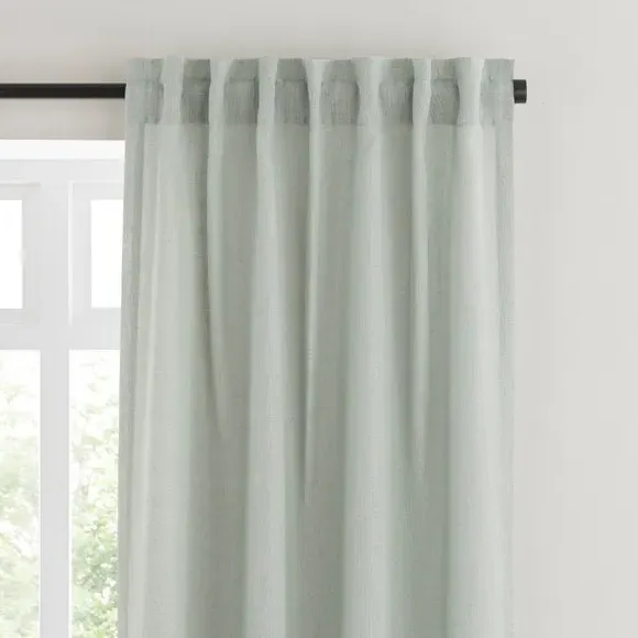 Unlined Tab Top Curtains - Sage, Linen Blend
