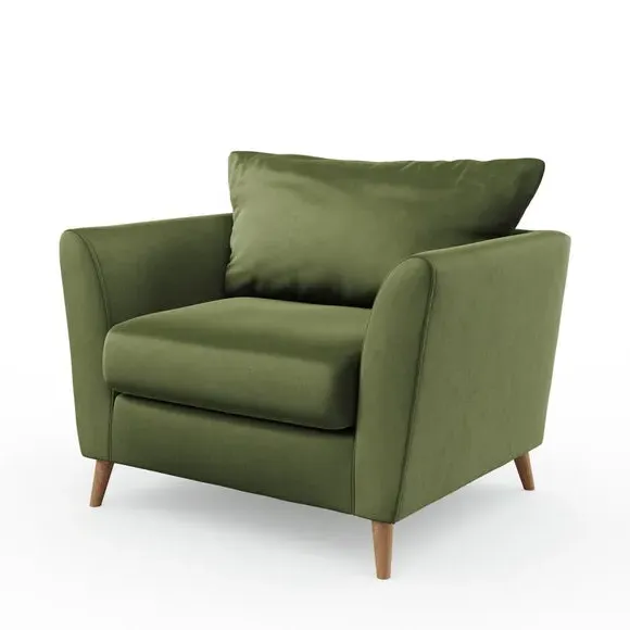 Upholstered Armchair with Flared Arms - Light Olive, Velvet
