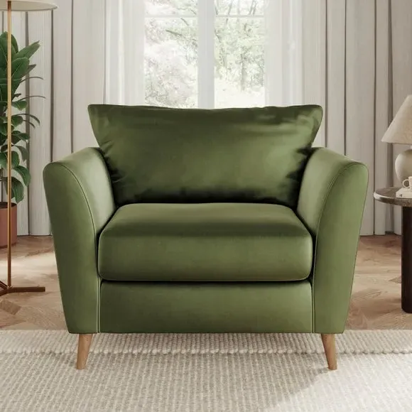 Upholstered Armchair with Flared Arms - Light Olive, Velvet