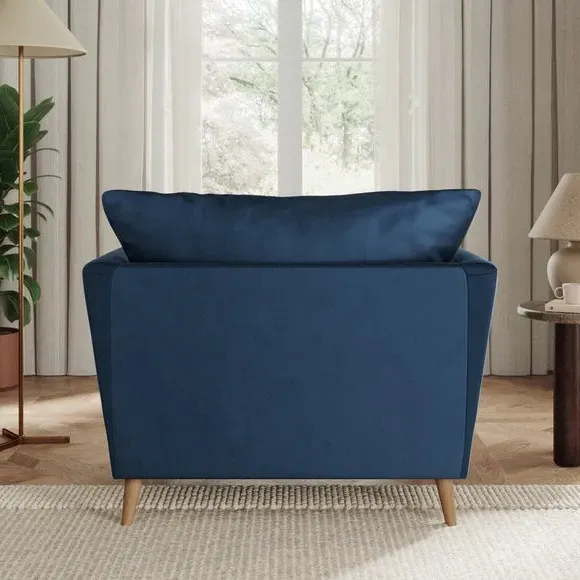Upholstered Armchair with Flared Arms - Navy, Velvet