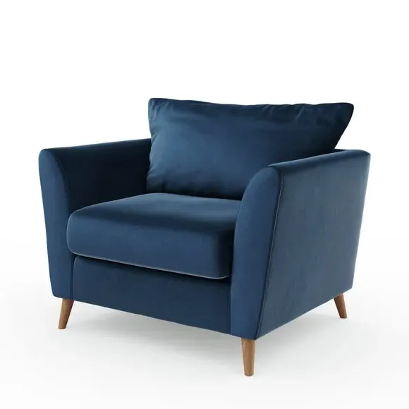 Upholstered Armchair with Flared Arms - Navy, Velvet