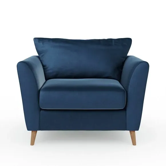 Upholstered Armchair with Flared Arms - Navy, Velvet