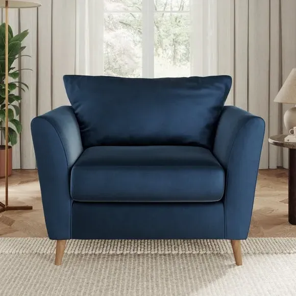 Upholstered Armchair with Flared Arms - Navy, Velvet
