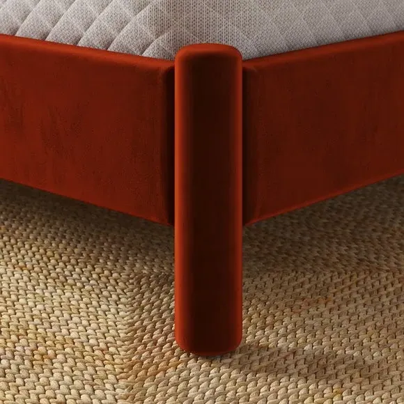 Upholstered Bed Frame - Orange Umber, Velvet