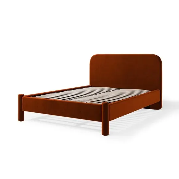 Upholstered Bed Frame - Orange Umber, Velvet