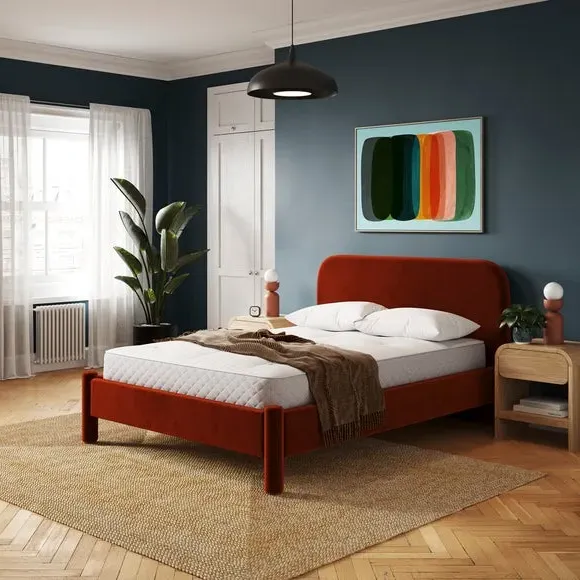 Upholstered Bed Frame - Orange Umber, Velvet