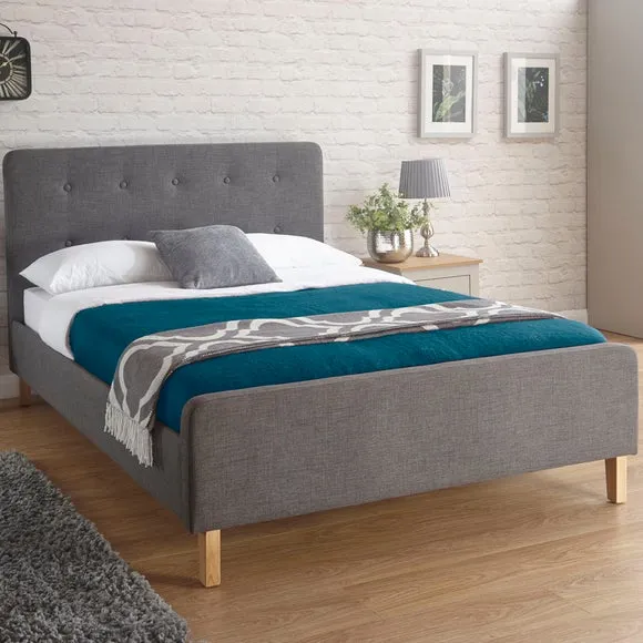 Upholstered Bed Frame with Headboard - Dark Grey
