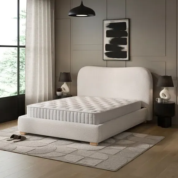 Upholstered Bed Frame with Headboard - Natural