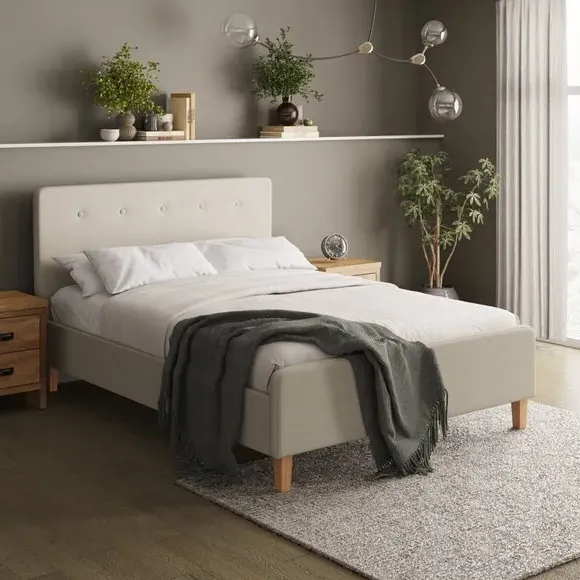 Upholstered Bed Frame with Headboard - Natural