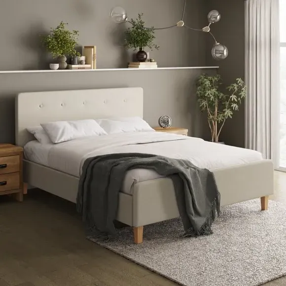 Upholstered Bed Frame with Headboard - Natural