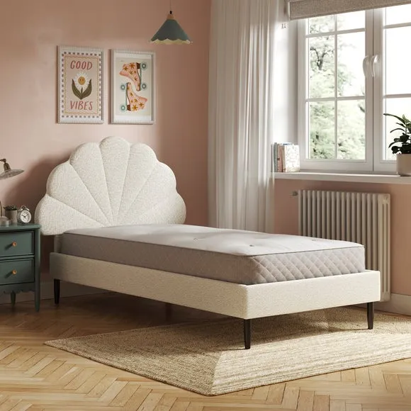 Upholstered Bed Frame with Petal Detail - Natural
