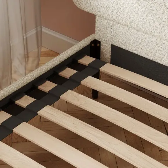 Upholstered Bed Frame with Petal Detail - Natural