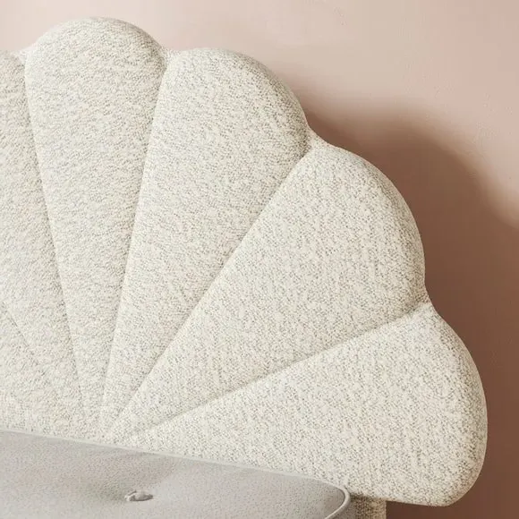 Upholstered Bed Frame with Petal Detail - Natural