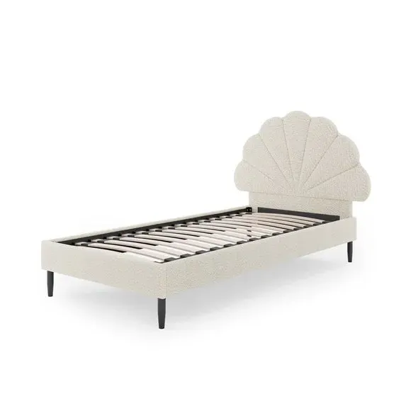 Upholstered Bed Frame with Petal Detail - Natural