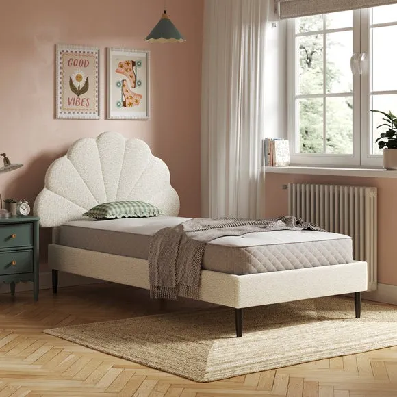 Upholstered Bed Frame with Petal Detail - Natural image