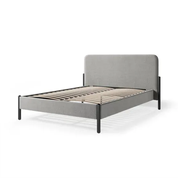 Upholstered Bed Frame with Slats - Grey, Velvet
