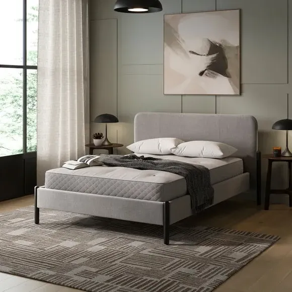 Upholstered Bed Frame with Slats - Grey, Velvet